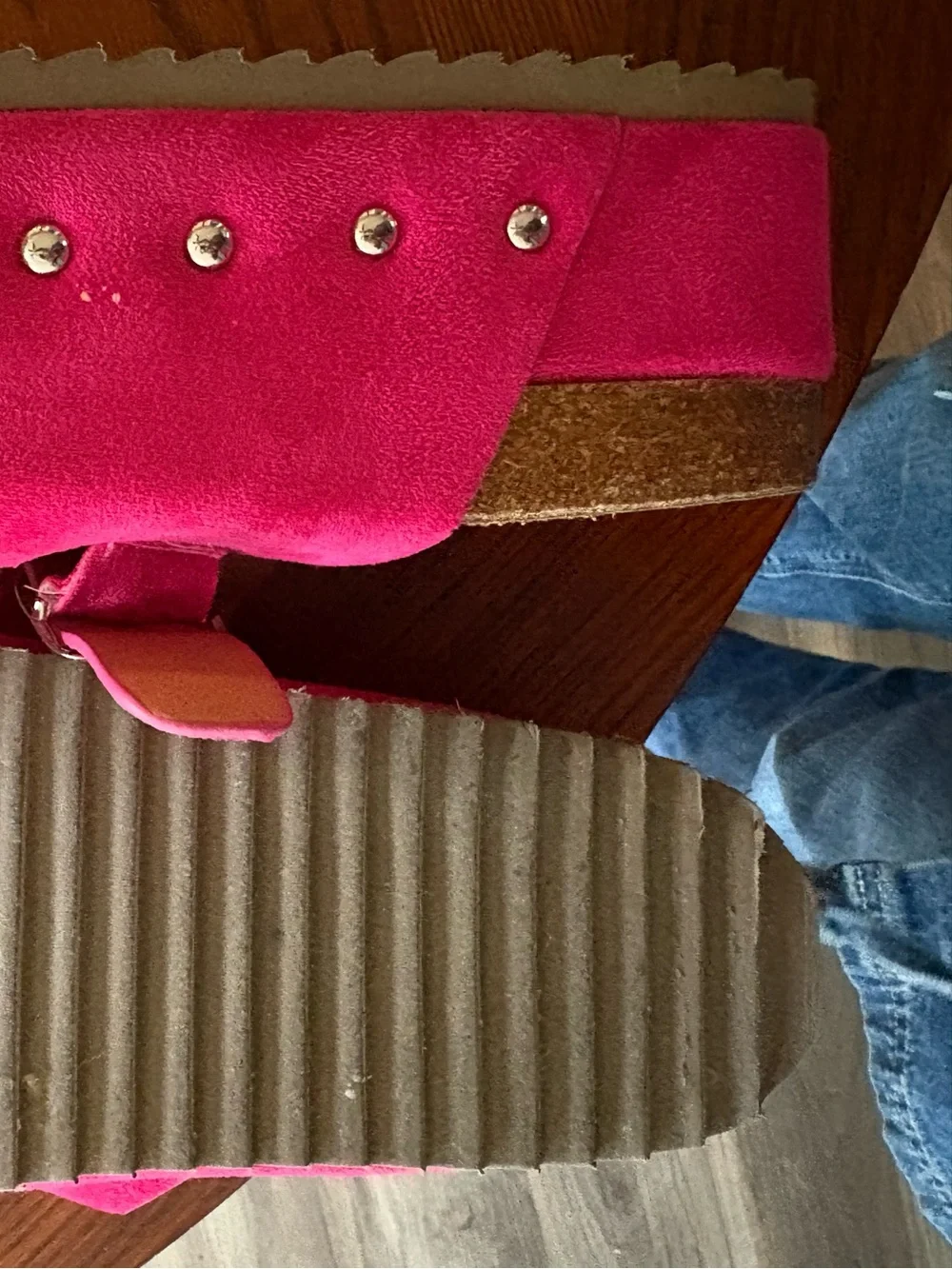 Corkys Hot Pink Double Buckle Suede Slide Sandals - Picture 5 of 5